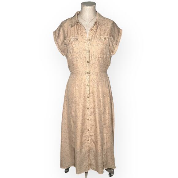 LUCKY BRAND Short Sleeve Midi Shirt Dress Button Front Leopard Coastal Brunch - Picture 4 of 13